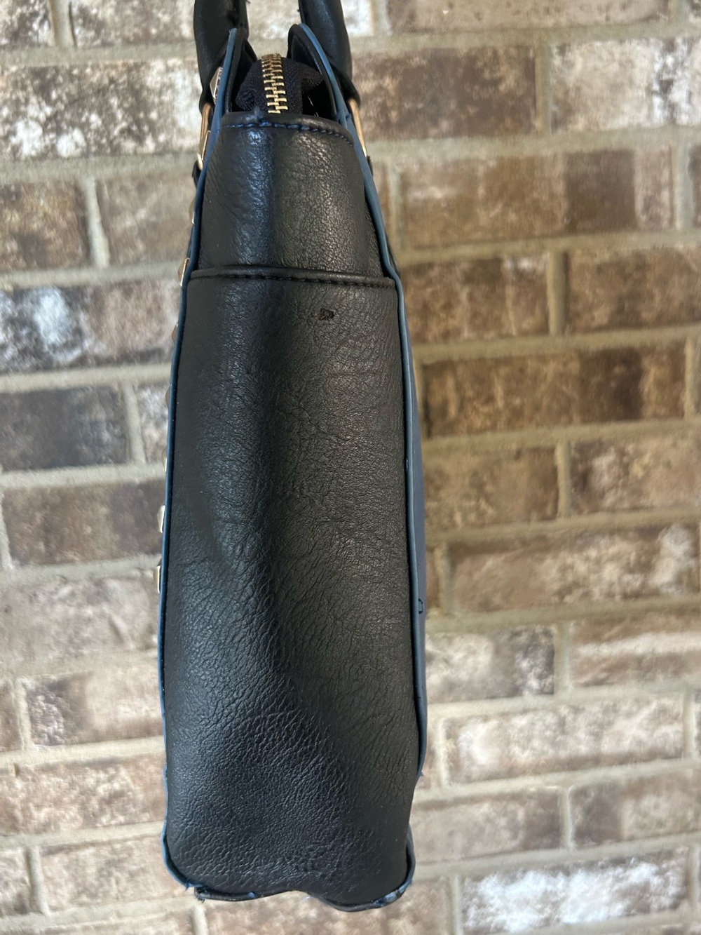 Black Rivet Blue Black Studded Satchel Handbag Gold Tone Shoulder Bag - Picture 3 of 11